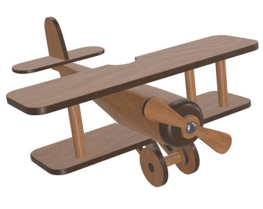 Beyaz arka plan üzerinde izole uçak ahşap oyuncak 3d render