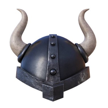 Viking demir kask boynuzları 3d render beyaz arka plan üzerinde izole