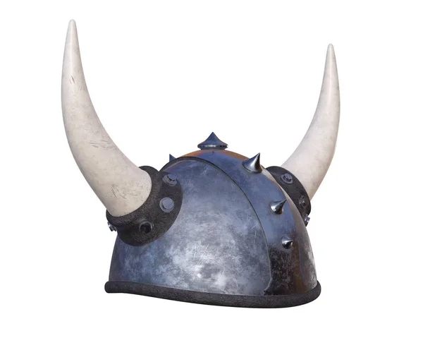 Casco Hierro Vikingo Con Cuernos Representación Aislada Sobre Fondo Blanco —  Fotos de Stock