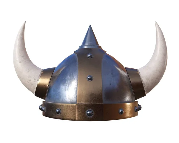 Viking Ijzeren Helm Met Horens Rendering Geïsoleerd Witte Achtergrond — Stockfoto