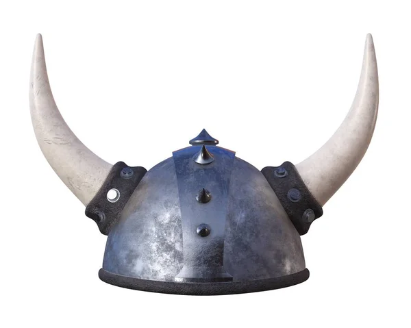 Viking Demir Kask Boynuzları Render Beyaz Arka Plan Üzerinde Izole Stok Fotoğraf