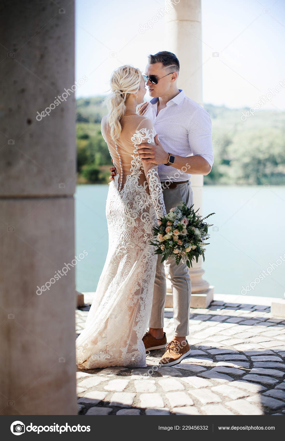 Young Beautiful Couple Posing Wedding Photo Session Stock Photo