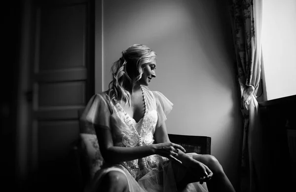 Schöne Braut Schwarz Weiß Foto Hochzeit Foto Session — Stockfoto