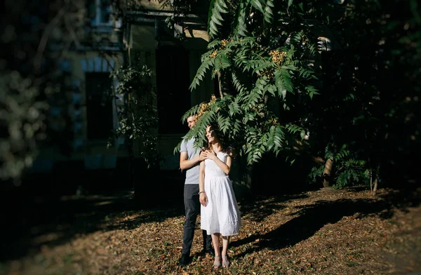 愛のポーズで若いカップルの屋外写真 セッション — ストック写真