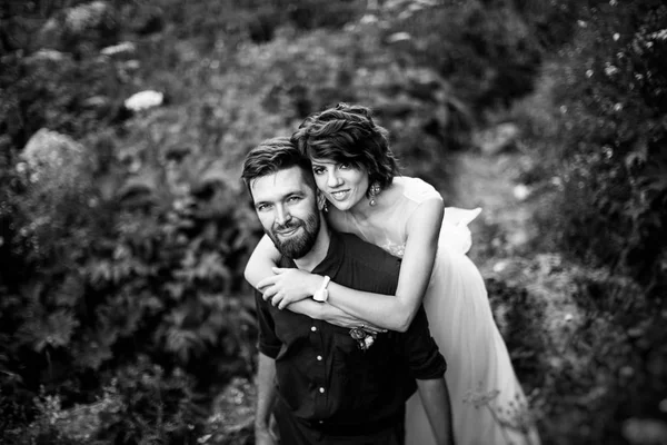 Black White Photo Beautiful Couple Outdoor Photo Session — Stock Photo, Image