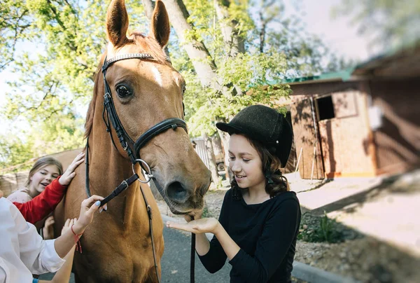 世界婦人デーの写真に赤馬のかわいい十代の少女 — ストック写真