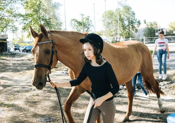 世界婦人デーの写真に赤馬のかわいい十代の少女 — ストック写真