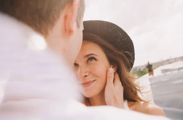 Portrait Girl Hat Who Smiles His Beloved — Stock Photo, Image