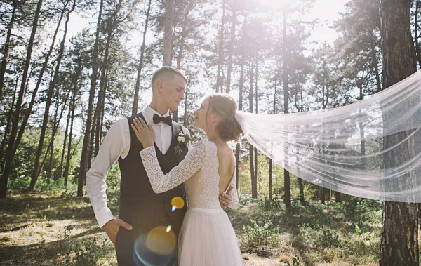 Coppia Elegante Tenera Innamorata Gli Sposi Giorno Del Loro Matrimonio — Foto Stock