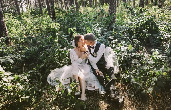 Par Elegante Terno Amor Noiva Noivo Seu Dia Casamento Passeio — Fotografia de Stock