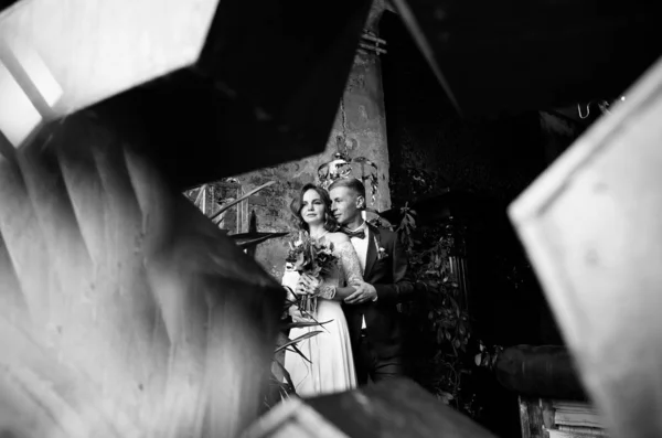 Pasangan Lembut Bergaya Cinta Pengantin Pria Pada Hari Pernikahan — Stok Foto