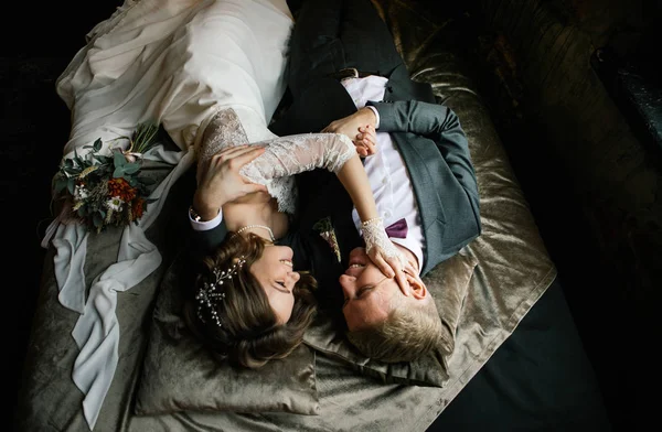 Elegante Pareja Tierna Amor Novia Novio Día Boda — Foto de Stock