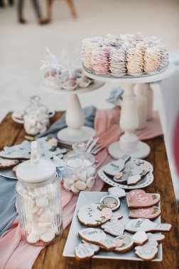 pastel renklerde pasta ile düğün masası 