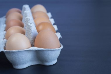 tavuk yumurtası içinde arka plan üzerine karton bir tepsi