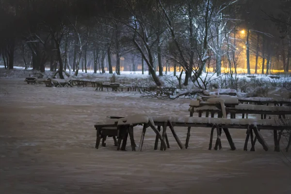 Winter pier on the lake river in the snow — Stock Photo, Image