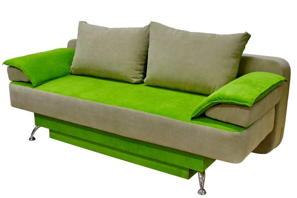 Modern mysig tyg soffa tvåfärgad beige och ljust grön utan armstöd på en vit bakgrund — Stockfoto