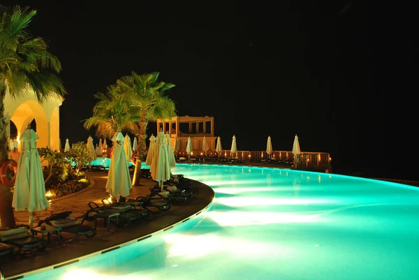 Tropical pool in luxury hotel at night. Sharm al Sheikh, Egypt
