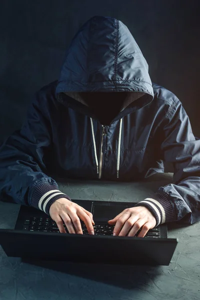 Anonymous Hacker Programmer Uses Laptop Hack System Stealing Personal Data — Stock Photo, Image