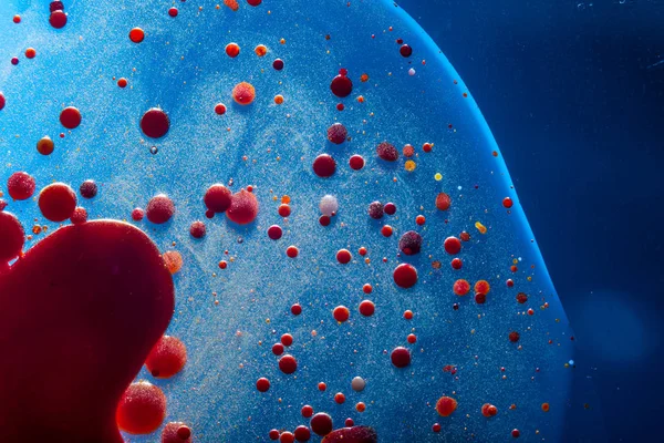 Red Bubbles Blood Cells Blue Background Closeup Abstraction Medicine Science — Stock Photo, Image