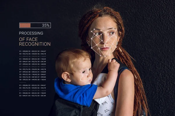 Biometric Verification Modern Young Woman Child Concept New Technology Face — Stock Photo, Image