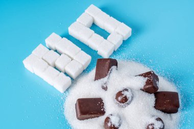 Metin No tatlılar şeker ile kesme şeker ile kaplı olduğu. Tatlı sağlık ve sukroz reddi kavramı