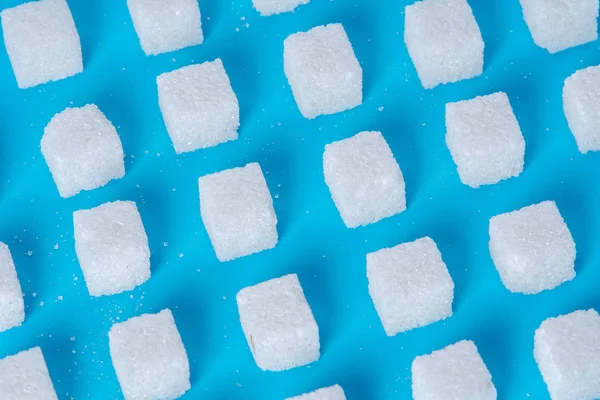 Modèle Sucre Cubes Raffinés Avec Des Ombres Sur Fond Bleu — Photo