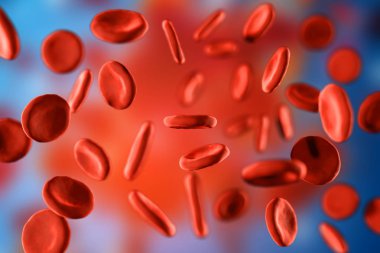 kırmızı kan hücreleri eritrositler yakın çekim mavi zemin üzerine bir mikroskop altında 3D Illustration. Bilimsel tıp kavramı