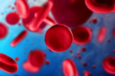 kırmızı kan hücreleri eritrositler yakın çekim bir mikroskop altında 3D Illustration. Bilimsel tıp kavramı için arka plan.