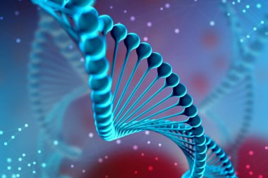 3D çizim Dna molekülü. Uzayda gibi organizmanın ortamında bir nükleotit helisel molekülünün. Kavram genom ve vücut modifikasyonu