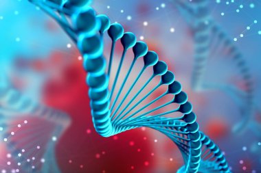 3D çizim Dna molekülü. Uzayda gibi organizmanın ortamında bir nükleotit helisel molekülünün. Kavram genom ve vücut modifikasyonu