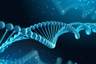 3D çizim Dna molekülü. Uzayda gibi organizmanın ortamında bir nükleotit helisel molekülünün. Kavram genom ve vücut modifikasyonu