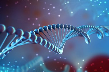 3D çizim Dna molekülü. Uzayda gibi organizmanın ortamında bir nükleotit helisel molekülünün. Kavram genom ve vücut modifikasyonu