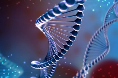 3D çizim Dna molekülü. Uzayda gibi organizmanın ortamında bir nükleotit helisel molekülünün. Kavram genom ve vücut modifikasyonu