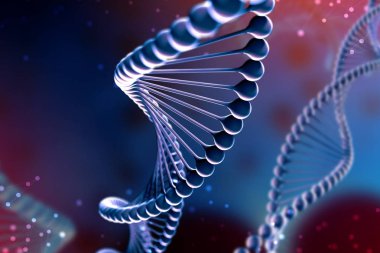 3D çizim Dna molekülü. Uzayda gibi organizmanın ortamında bir nükleotit helisel molekülünün. Kavram genom ve vücut modifikasyonu