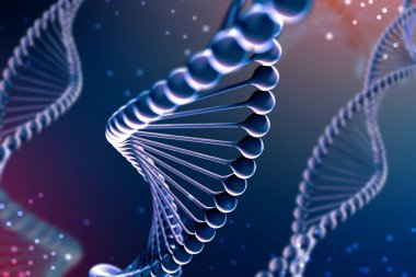 3D çizim Dna molekülü. Uzayda gibi organizmanın ortamında bir nükleotit helisel molekülünün. Kavram genom ve vücut modifikasyonu