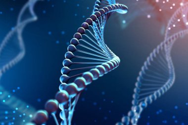 3D çizim Dna molekülü. Uzayda gibi organizmanın ortamında bir nükleotit helisel molekülünün. Kavram genom ve vücut modifikasyonu