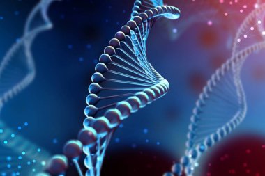 3D çizim Dna molekülü. Uzayda gibi organizmanın ortamında bir nükleotit helisel molekülünün. Kavram genom ve vücut modifikasyonu