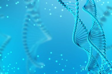 3D çizim Dna molekülü. Uzayda gibi organizmanın ortamında bir nükleotit helisel molekülünün. Kavram genom ve vücut modifikasyonu