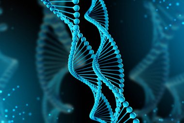 3D çizim Dna molekülü. Uzayda gibi organizmanın ortamında bir nükleotit helisel molekülünün. Kavram genom ve vücut modifikasyonu