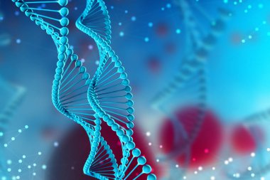3D çizim Dna molekülü. Uzayda gibi organizmanın ortamında bir nükleotit helisel molekülünün. Kavram genom ve vücut modifikasyonu