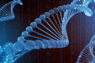 3D çizim Dna molekülü. Uzayda gibi organizmanın ortamında bir nükleotit helisel molekülünün. Kavram genom ve vücut modifikasyonu