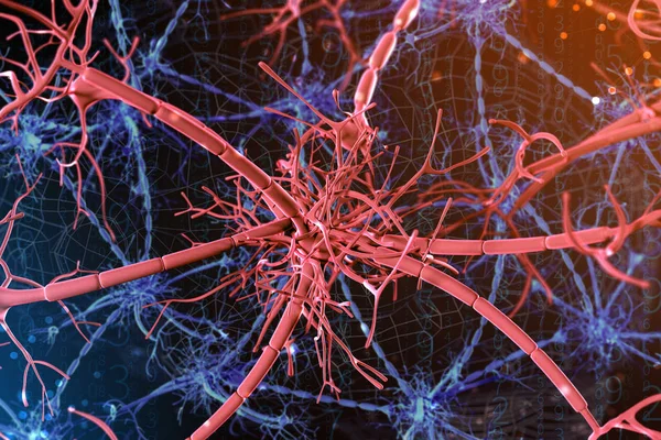 Illustration Digital Neuron Och Neurala Nätverk Konceptet Med Artificiell Intelligens — Stockfoto