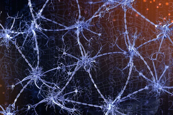 Иллюстрация Цифровых Нейронов Нейронных Сетей Концепция Искусственного Интеллекта — стоковое фото