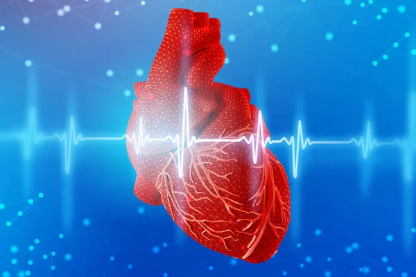 Απεικόνιση Του Κόκκινο Ανθρώπινη Καρδιά Και Καρδιογράφημα Αφηρημένη Φουτουριστικό Φόντο — Φωτογραφία Αρχείου