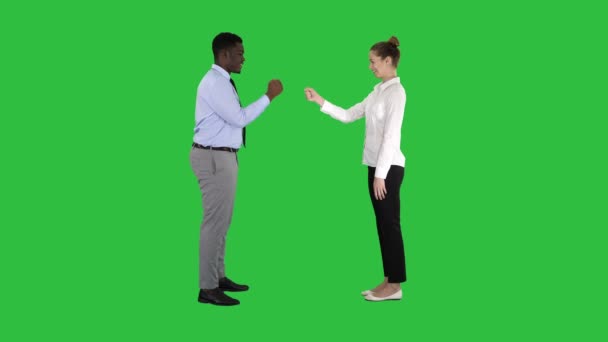 Rock, paper, scissors game Woman being late on a Green Screen, Chroma Key. — Stock Video