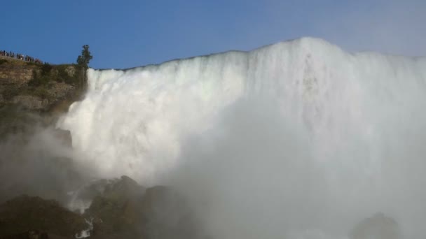 A curtain of green, foaming water cascading down Niagara Falls — Stock Video