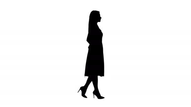 Silhouette Chica joven caminando en rosa . — Vídeo de stock