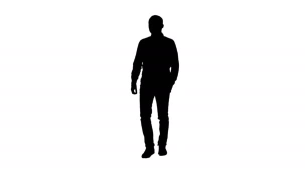 Silhouette Giovane uomo che cammina di buon umore. — Video Stock