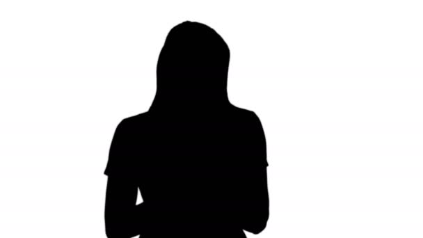 Silhouette Mignon, belle fille avec tablette. — Video