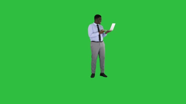 Full Length Cheerful Successful Young African American Manager Laptop Having — Stock Video